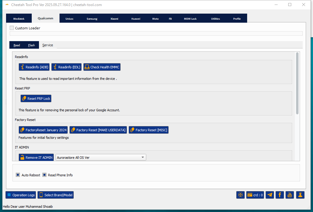 Cheetah tool reset frp remove mdm and reset factory safely 8 Cheetah tool interface showing options for imei repair network unlock frp reset and firmware flashing.