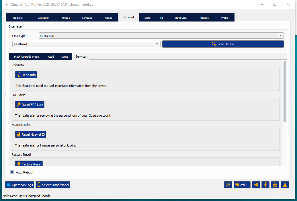Cheetah tool reset frp remove mdm and reset factory safely 15 Cheetah tool interface for imei repair network unlock frp reset and firmware flashing.