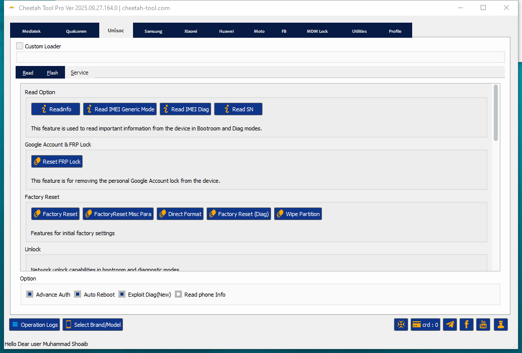 Cheetah tool reset frp remove mdm and reset factory safely 10 Cheetah tool pro software interface for imei repair network unlock frp reset and firmware flashing