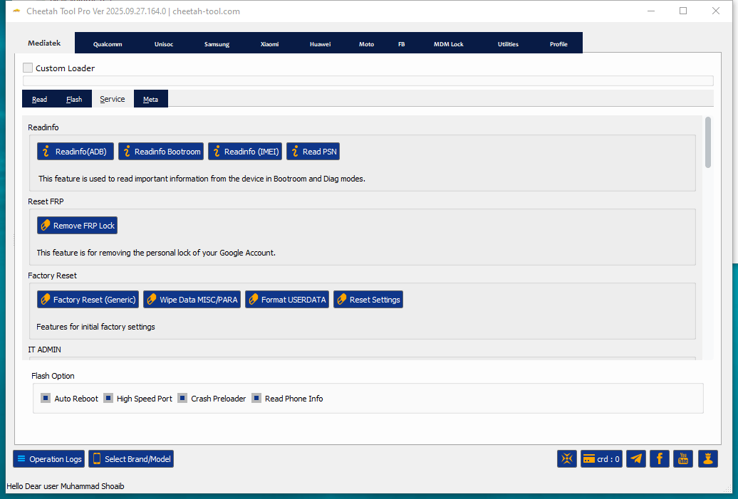Cheetah tool reset frp remove mdm and reset factory safely 3 Cheetah tool interface for imei repair network unlock and firmware flashing