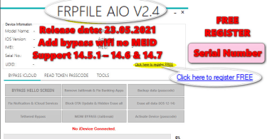 iFrpfile All In One Tool AIO V2.4 Free Tool iCloud Bypass 13 & 14.7