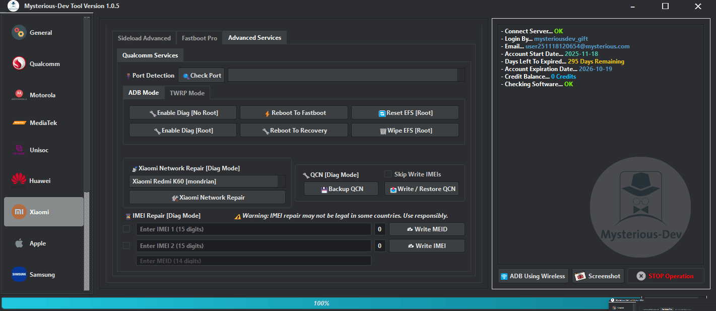 Mysterious-dev tool v1. 1. 0 solution for unlocking flashing & repairing smartphones 18 Mysterious-dev tool interface showing smartphone unlocking flashing and repair features across qualcomm mediatek unisoc samsung and xiaomi devices