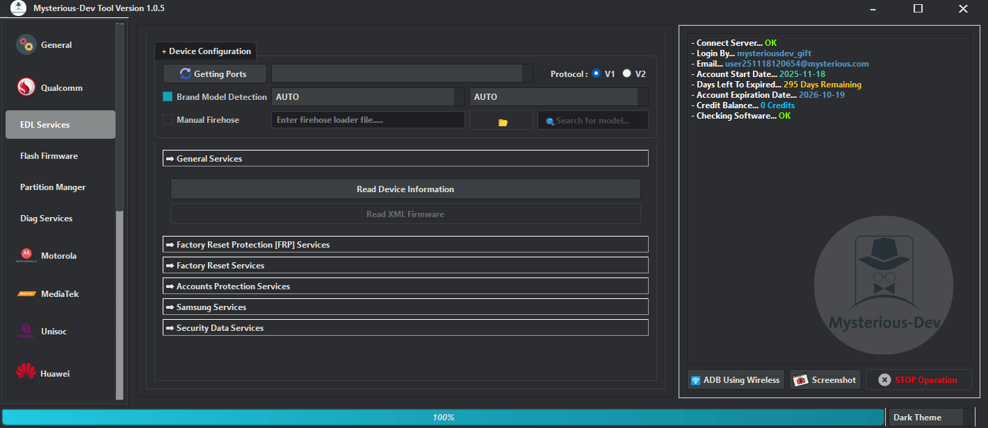 Mysterious-dev tool solution for unlocking flashing & repairing smartphones 4 Mysterious dev tool interface showing multi-brand unlocking and flashing options for smartphone repair