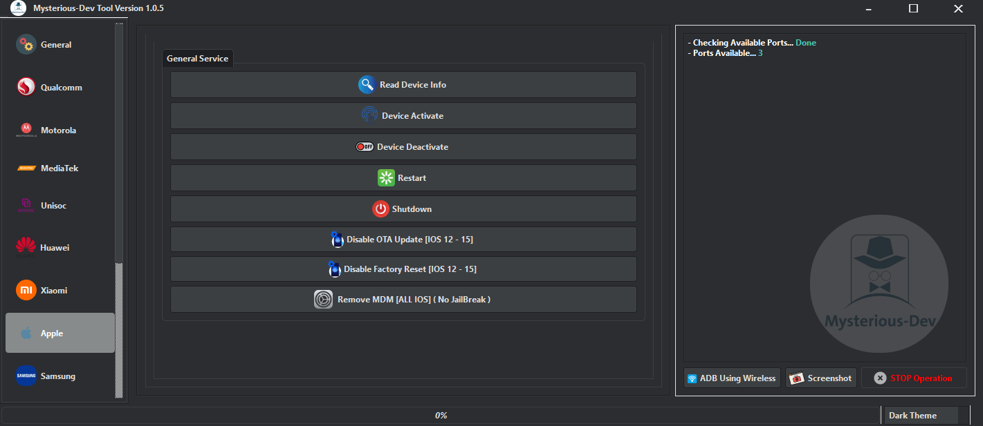 Mysterious-dev tool solution for unlocking flashing & repairing smartphones 20 Mysterious dev tool interface showcasing features for unlocking flashing repairing smartphones including frp bypass and imei repair