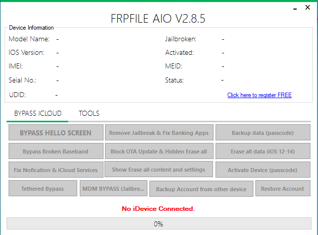 Ifrpfile all in one tool aio v2. 8. 5 free tool icloud bypass