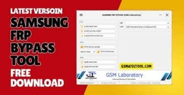 Samsung frp bypass tool interface for removing google account lock from samsung devices