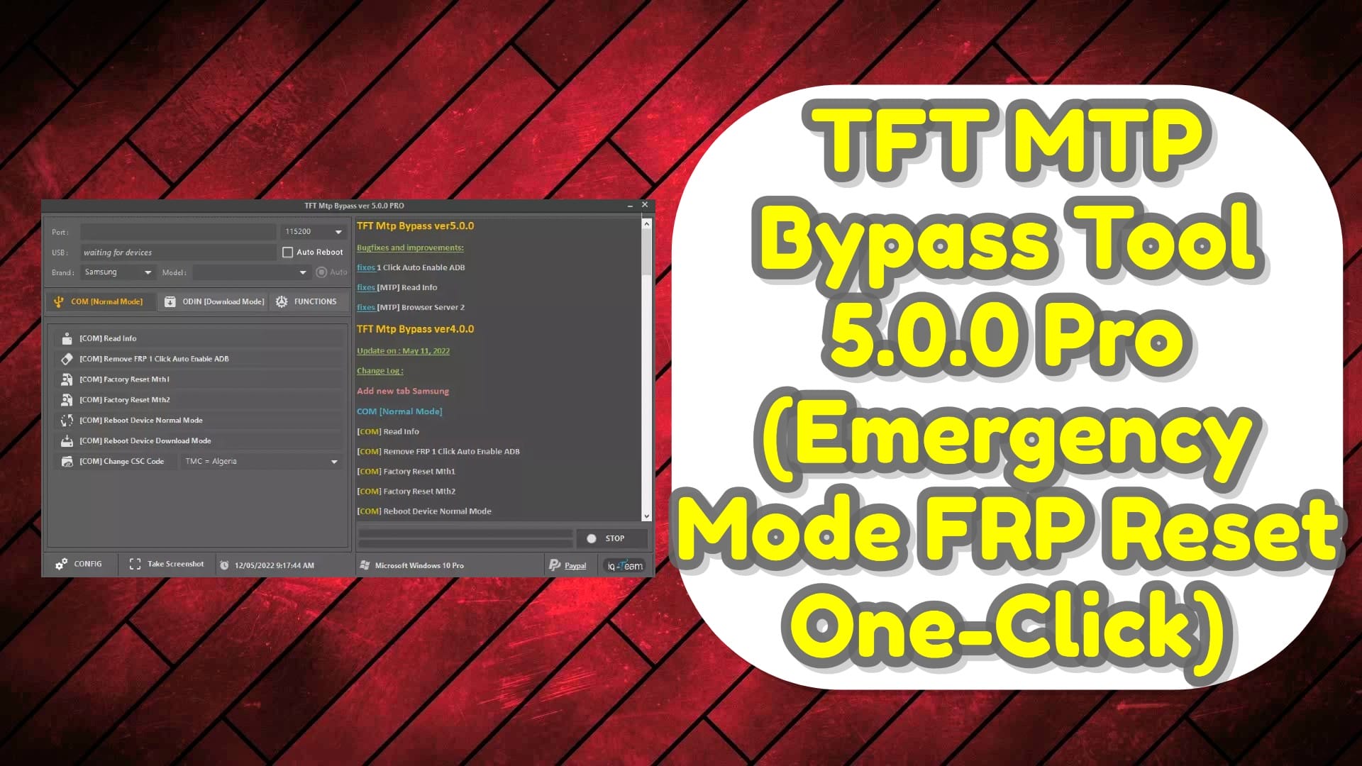 Tft mtp bypass tool v5. 0 | samsung frp one-click tool