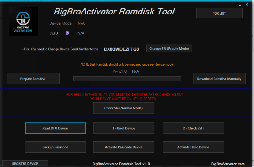 BigBroActivator Passcode & Hello iOS 15 Bypass Windows Tool