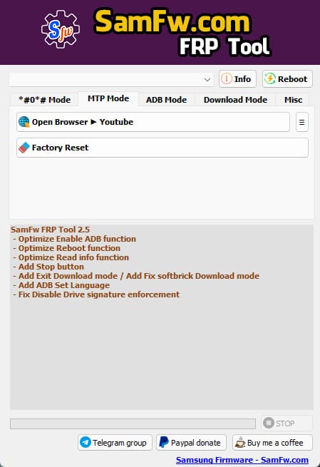 Samfw frp tool 2. 5 - remove samsung frp one click