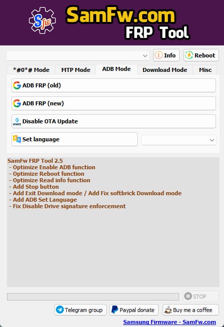 Samfw frp tool 2. 5 - remove samsung frp one click