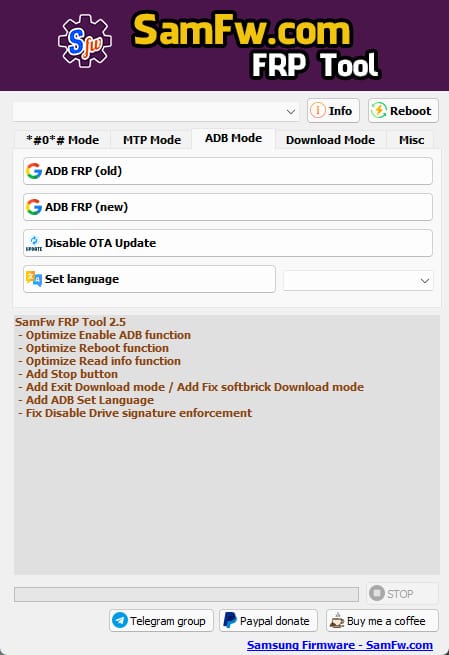 SamFw FRP Tool 2.5 - Remove Samsung FRP One Click