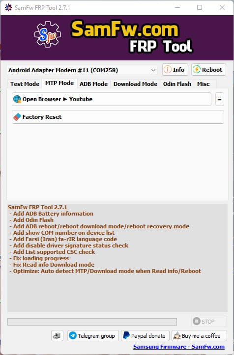 Samfw frp tool 2. 7. 1 - remove samsung frp one click