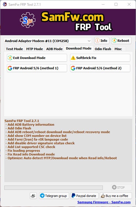 Samfw frp tool 2. 7. 1 - remove samsung frp one click