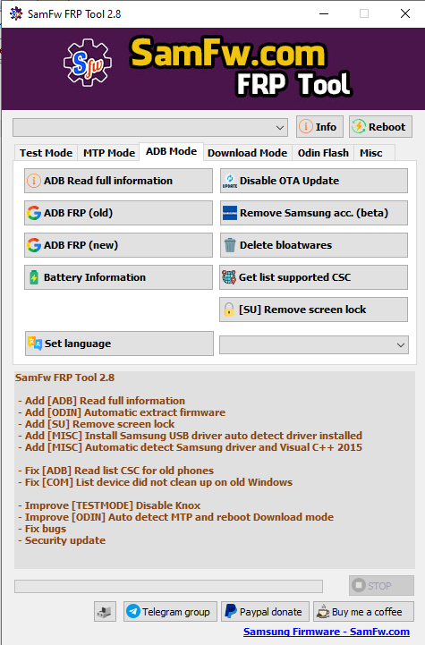 Samfw frp 2. 8 unblock samsung frp in one click tool