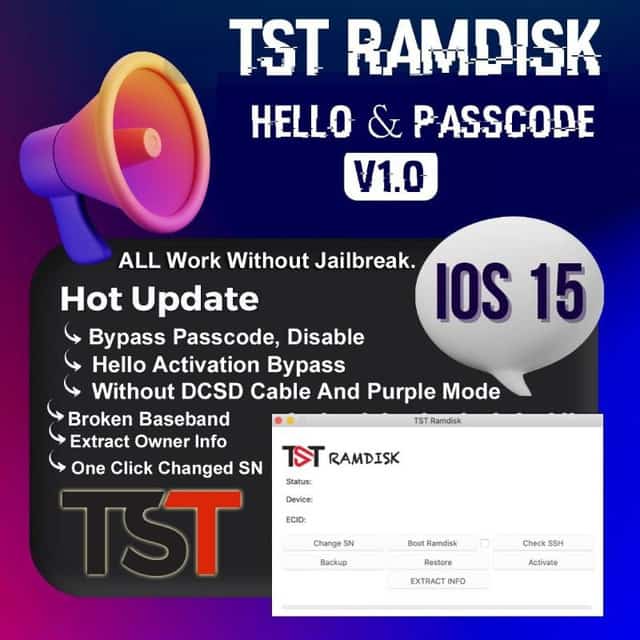 Tst ramdisk ios 15. 5 hello screen iphone 6s to x bypass tool