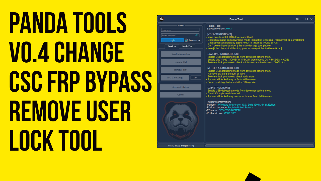 Panda tools v0. 4 change csc frp bypass remove user lock tool