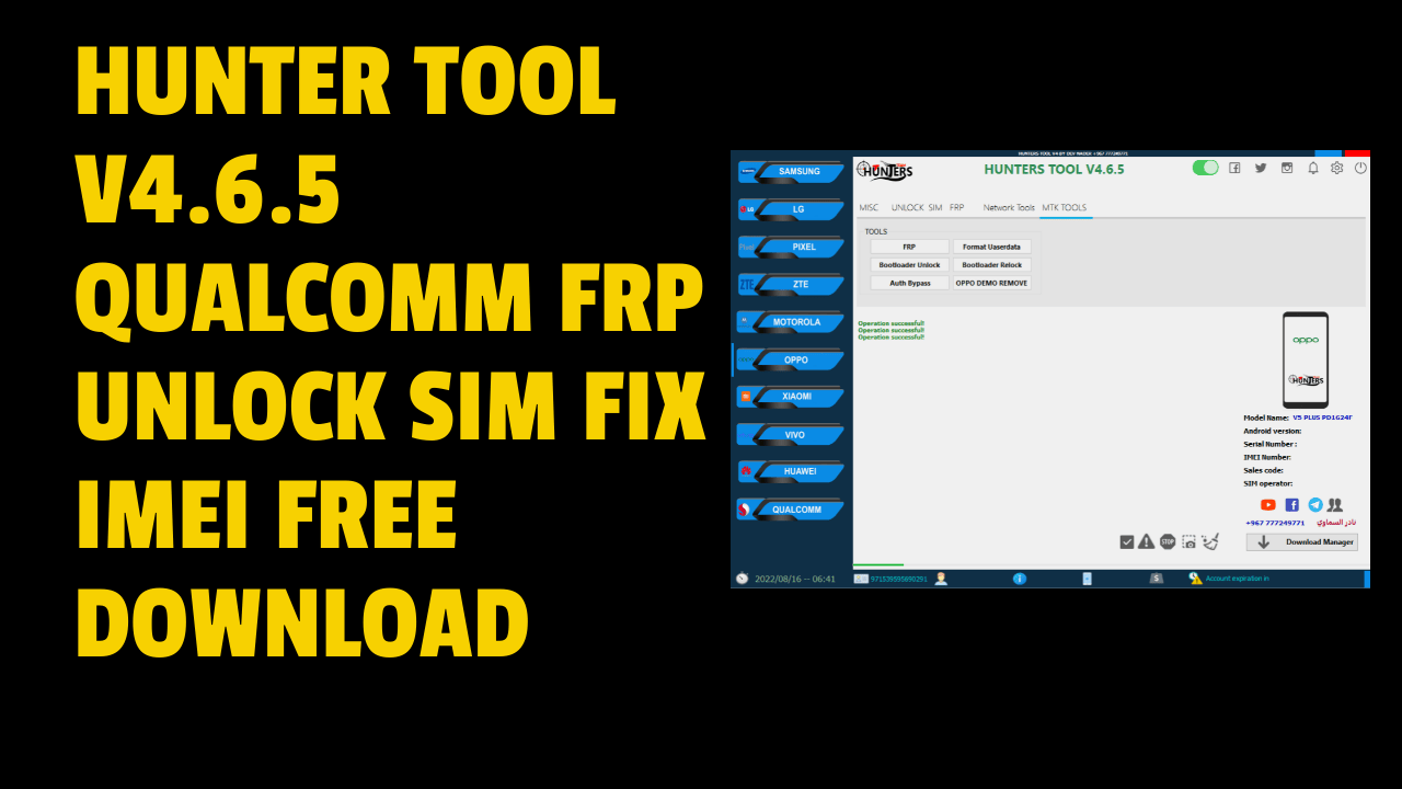 Hunter tool v4. 6. 5 qualcomm frp unlock sim fix imei free download