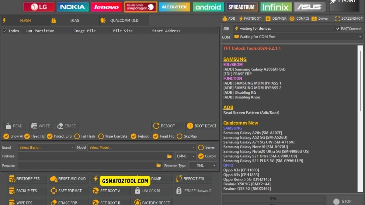 Tft unlock tool latest version free download (all-in-one solution) 42 Tft unlock tool flash tab showing qualcomm flashing options with efs backup firmware selection and boot controls