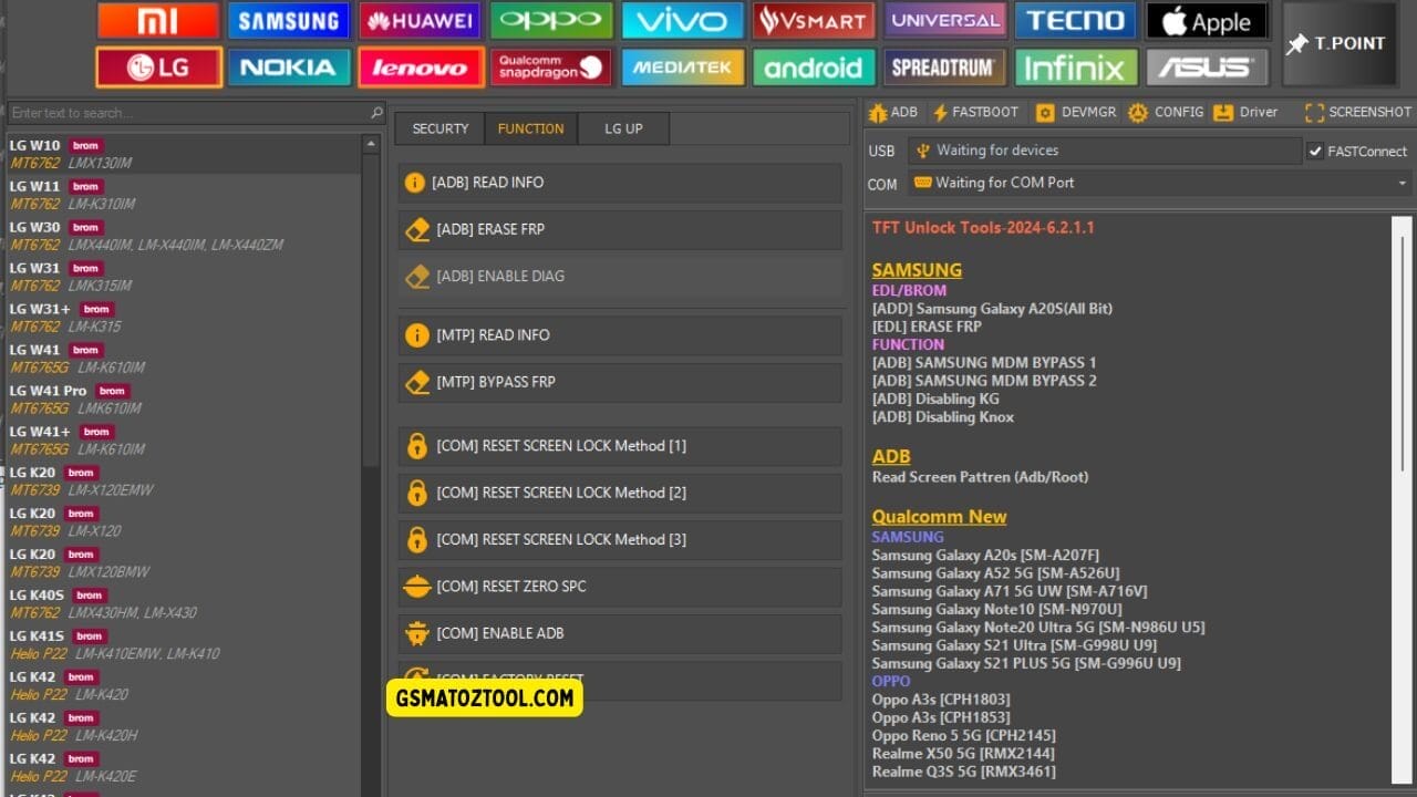 Tft unlock tool latest version free download (all-in-one solution) 36 Tft unlock tool lg function tab showing adb mtp frp bypass and screen lock reset options