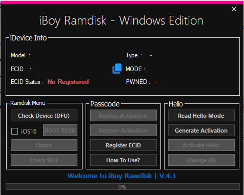 iBoy Ramdisk ICloud Byasss Register ECCID FREE Tool