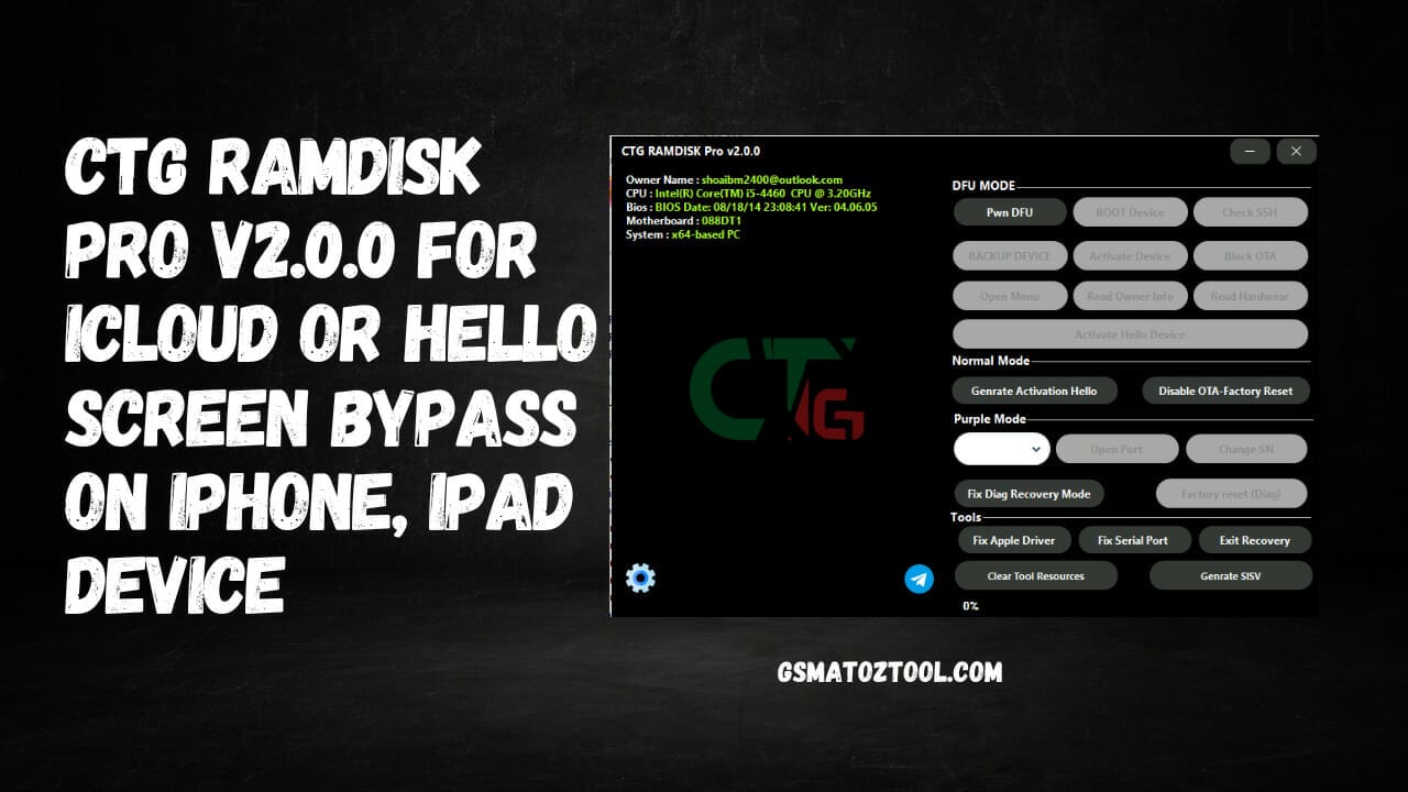 Ctg ramdisk pro v2. 0. 0 for icloud or hello screen bypass tool download