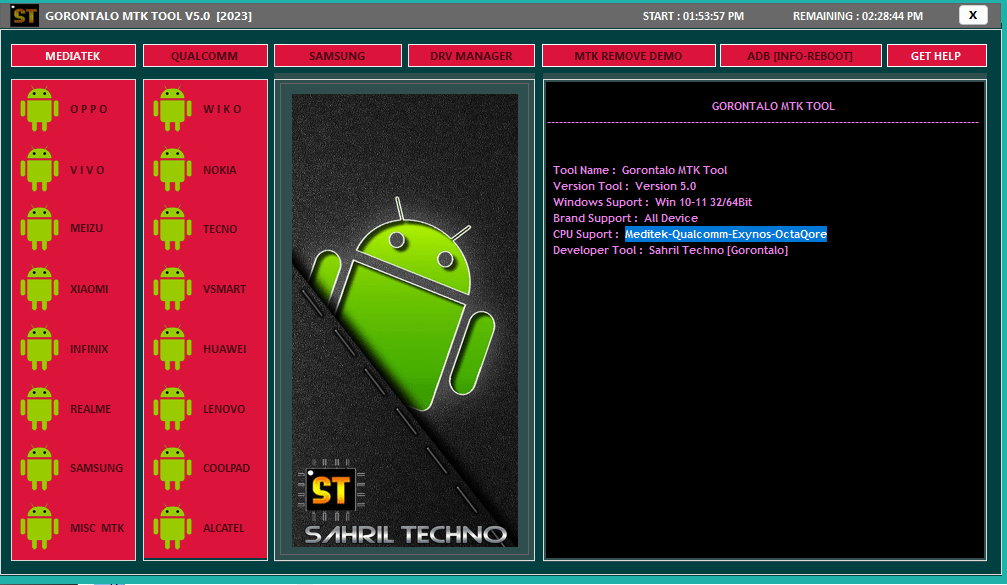 Gorontalo mtk tool v5. 0 meditek-qualcomm-exynos-octaqore tool