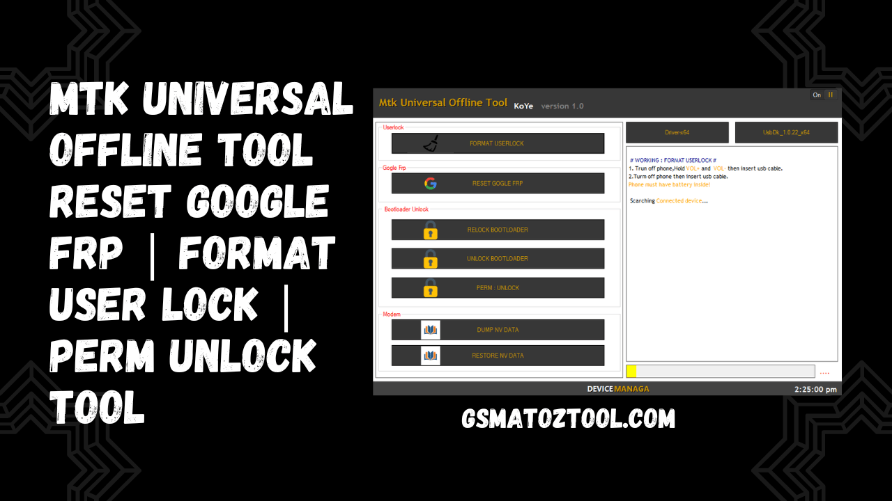 Mtk universal offline tool reset google frp | format user lock | perm unlock tool