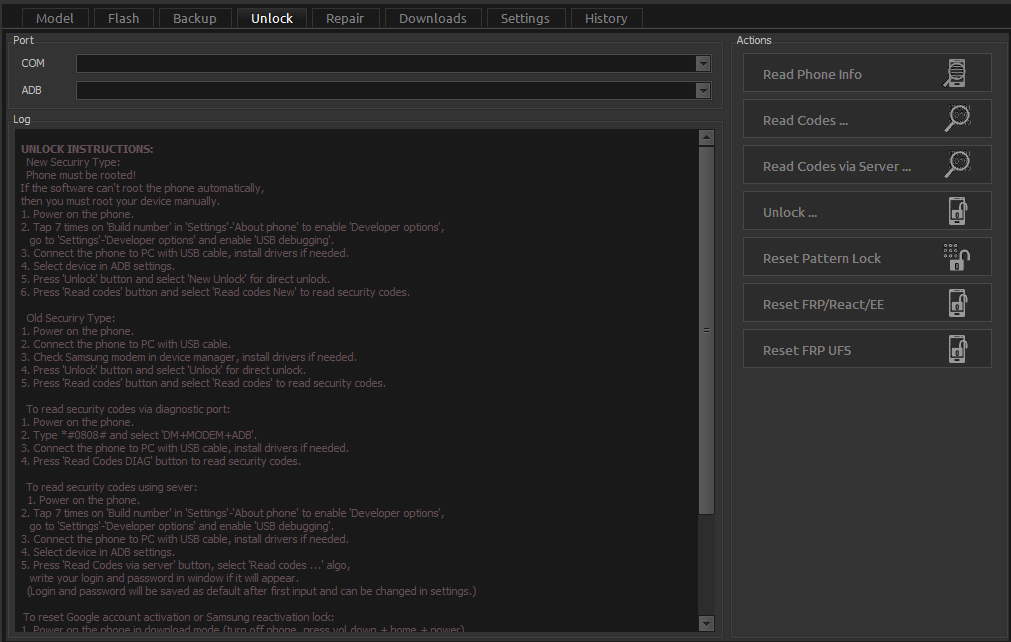 Samsung pro tool interface for mobile flashing unlocking and repair