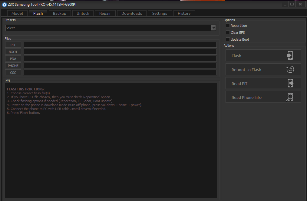 Z3x samsung tool pro interface for samsung flashing unlocking and repair