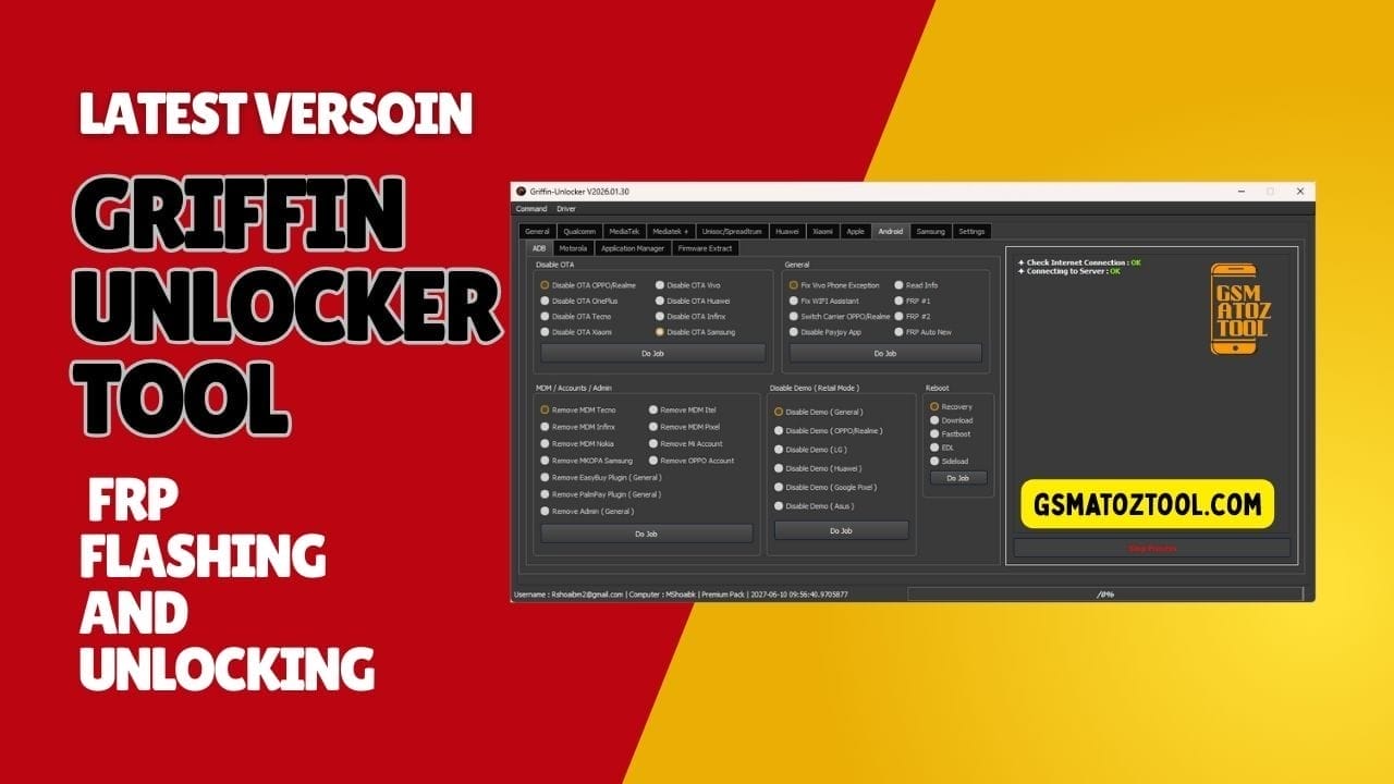 Griffin unlocker tool v2026 download frp & kg bypass 1 Griffin unlocker tool latest version poster showing frp flashing and unlocking