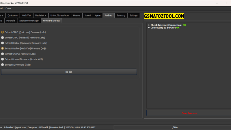 Griffin unlocker tool v2026 download frp & kg bypass 16 Griffin unlocker tool firmware extract tab showing extract oppo realme ofp oneplus ops and huawei update. App features.