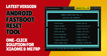 Android fastboot reset tool interface showing options to remove pattern lock and bypass xiaomi frp.