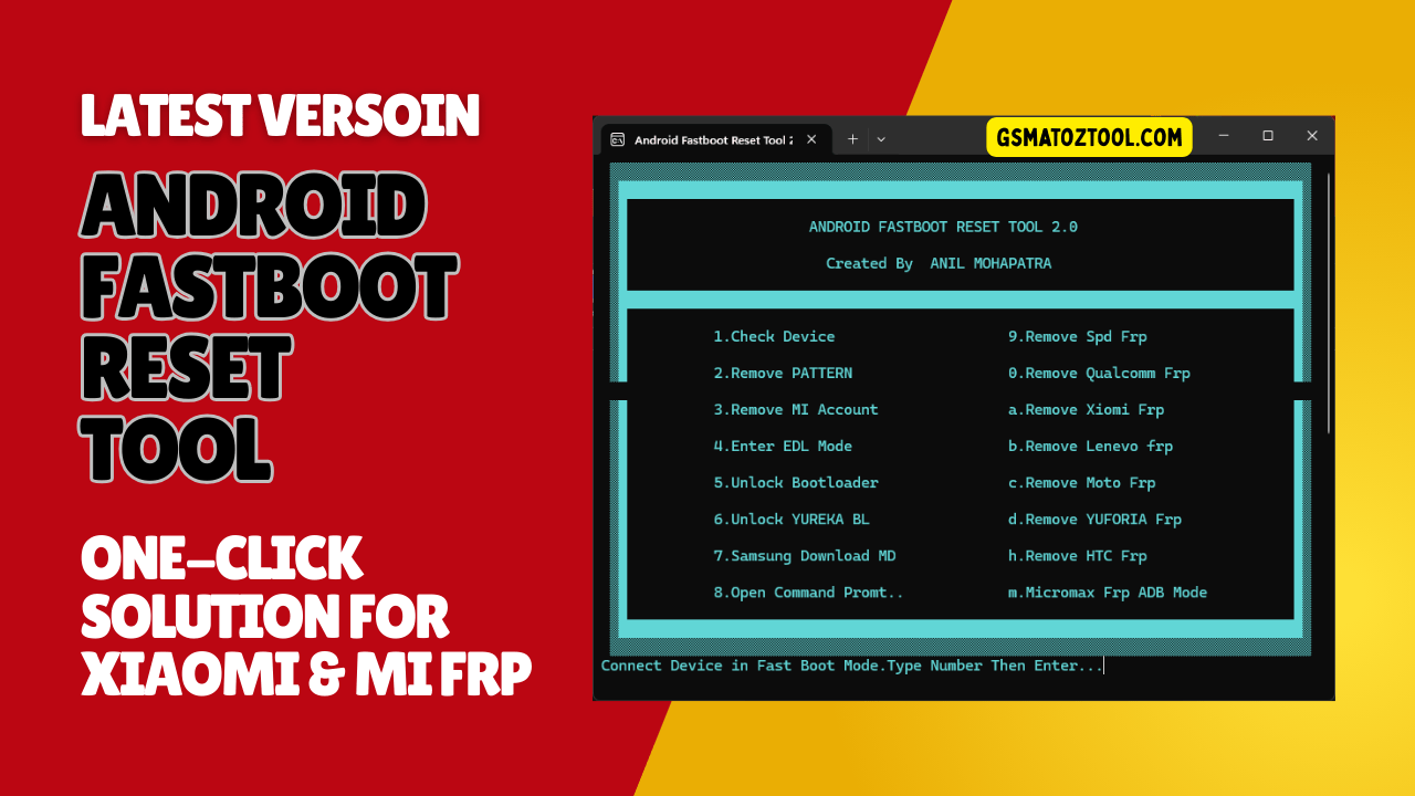 Android fastboot reset tool v2. 0 one-click solution for xiaomi & mi frp 1 Android fastboot reset tool interface showing options to remove pattern lock and bypass xiaomi frp.