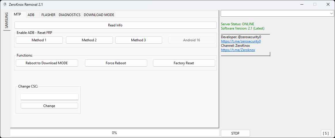 Zeroknox removal tool v2. 4 remove kg lock and frp bypass 2 Zeroknox removal tool interface showing samsung frp reset kg unlock firmware flashing and device