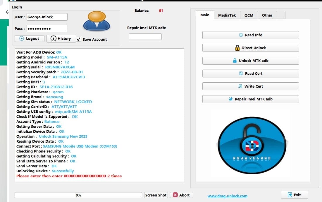 Drag unlock tool Drag unlock tool