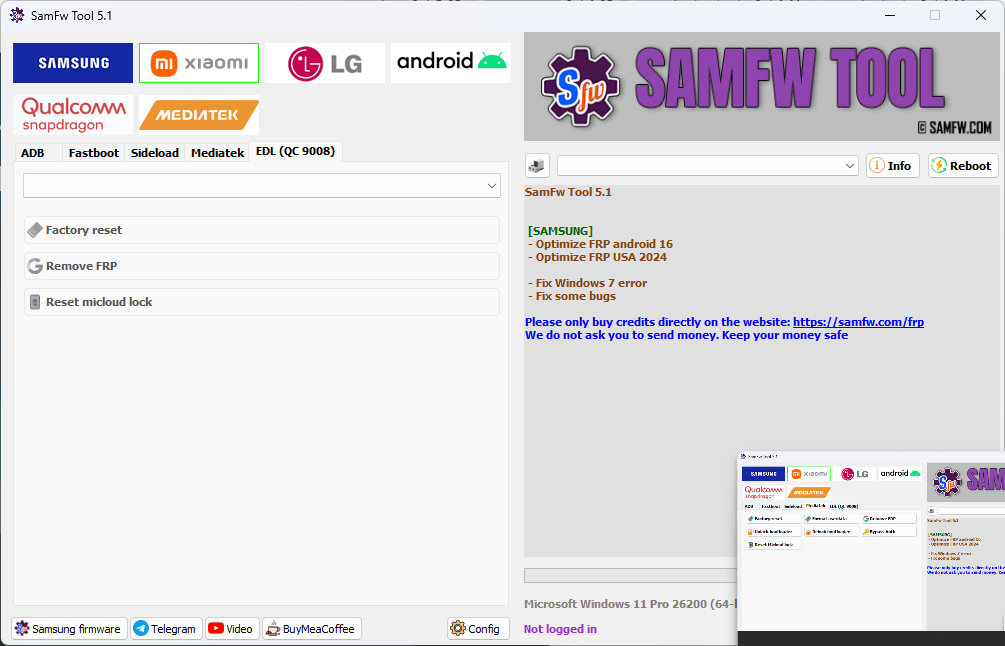 Samfw tool 5. 2 one-click samsung frp removal tool 3 Samfw frp tool interface for samsung frp removal and android unlocking