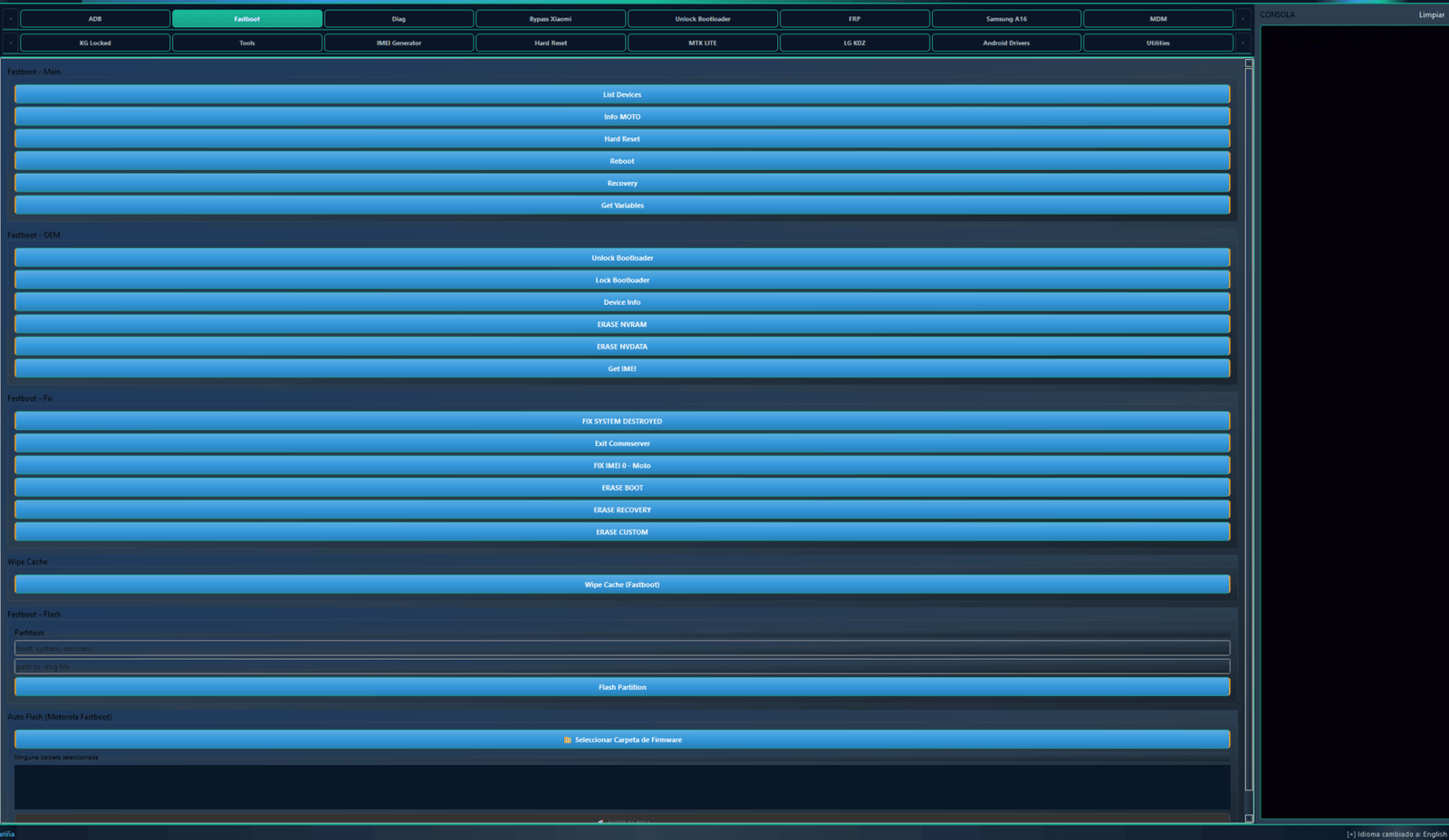 Clancells simple tools v6 bypass frp & unbrick androids 3 Fastboot menu within clancells simple tools for flashing partitions and oem bootloader