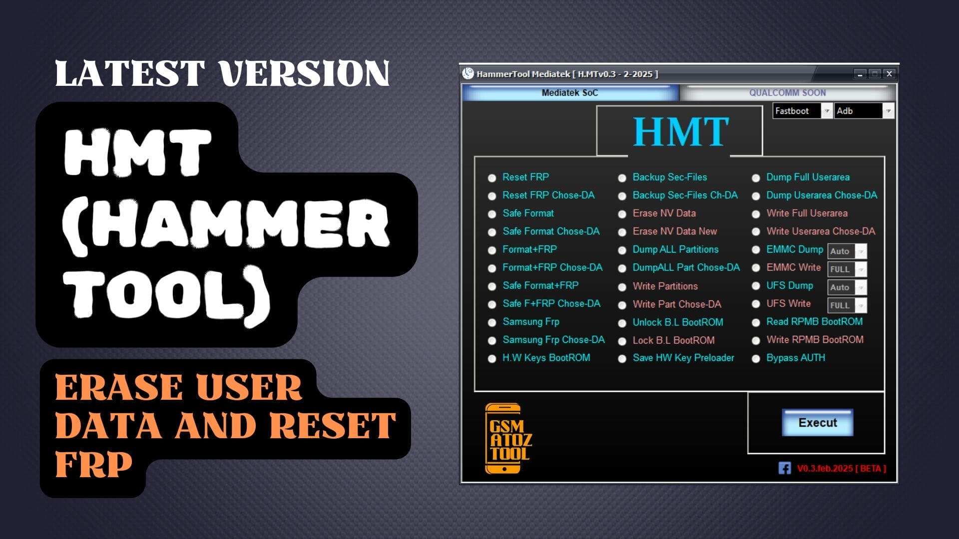 Hmt (hammer tool) erase user data and reset frp