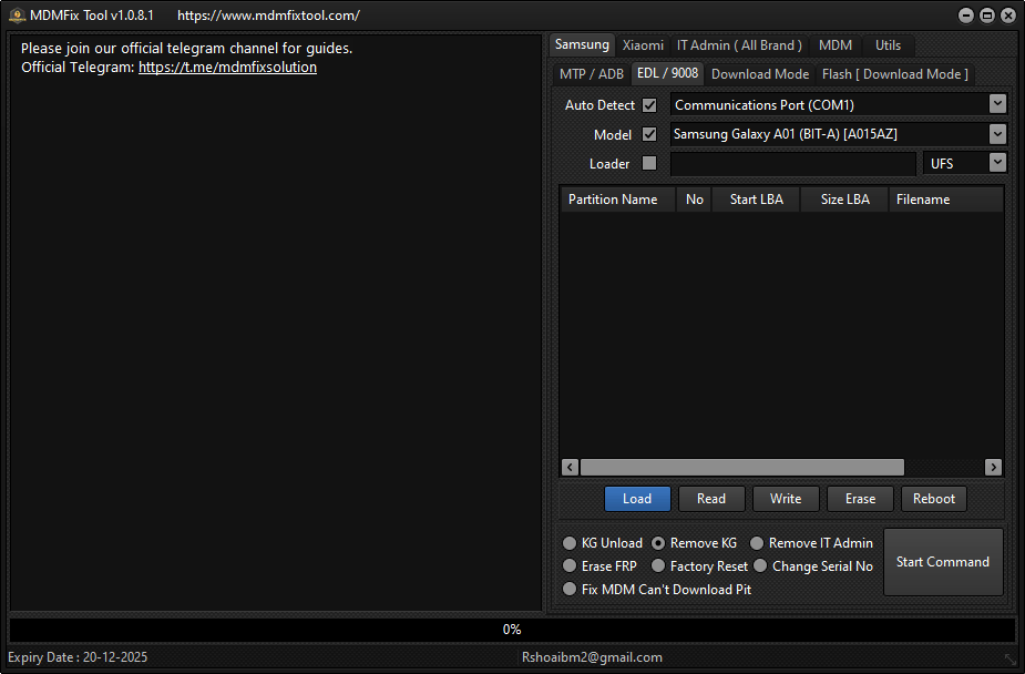 Mdm fix tool interface showing adb and mtp mode options Mdm fix tool interface showing adb and mtp mode options