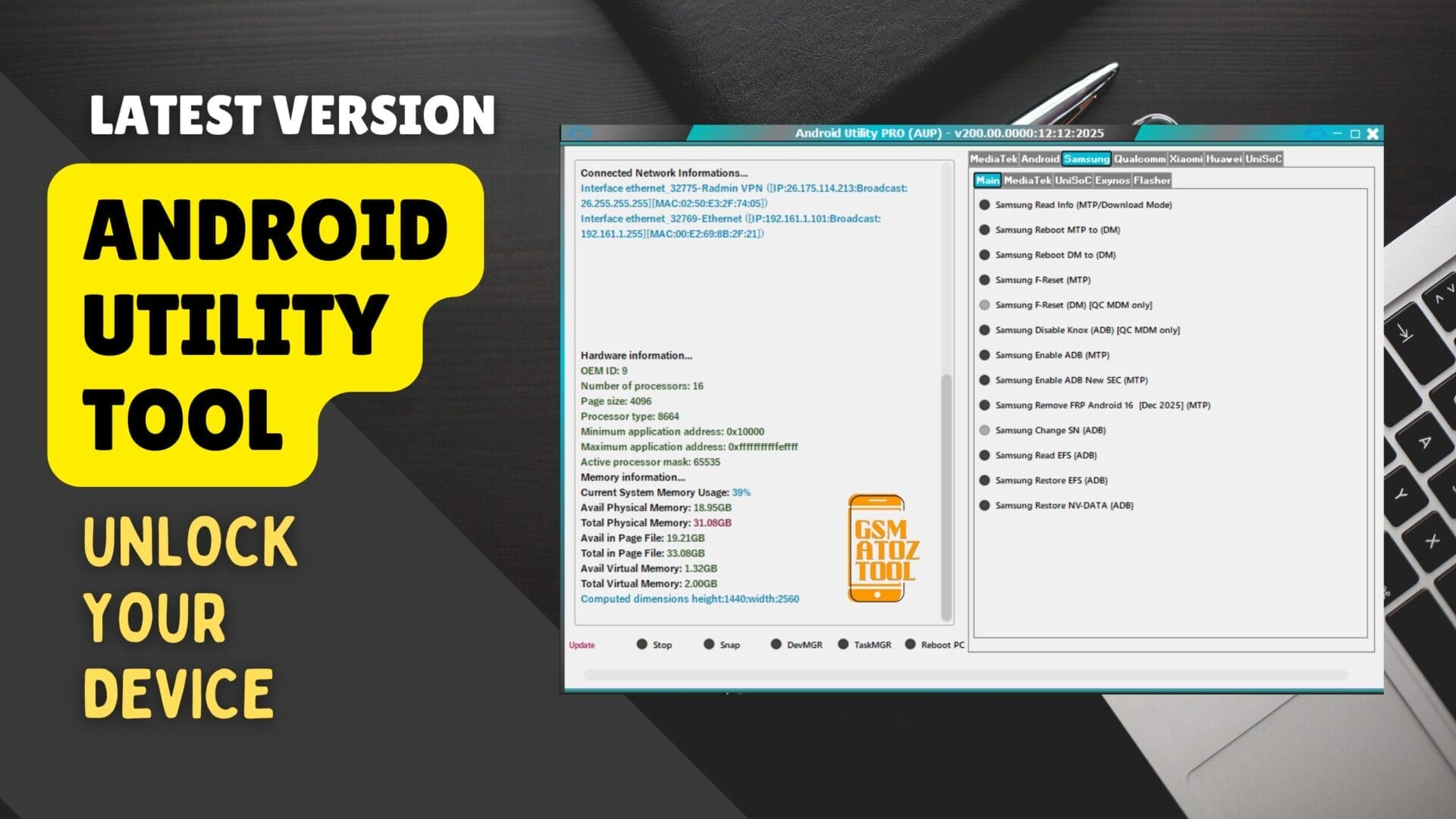 Android utility tool v200 latest version unlock your device 1 Android utility tool – latest frp bootrom meta fastboot & samsung repair functions