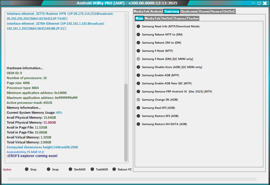 Android utility tool v200 rev (2) offline latest version unlock your device 13 Mtk utility tool latest version – full features list displayed on software interface