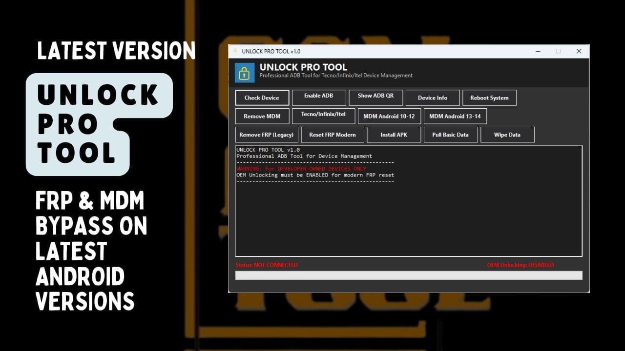 Unlock pro tool for frp & mdm bypass on latest android versions Unlock pro tool for frp & mdm bypass on latest android versions