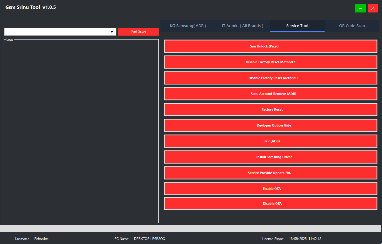 Gsm srinu tool service tool tab with pixel sim unlock factory reset disable methods samsung account remove frp adb ota control and driver installation