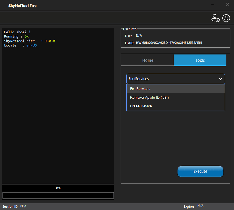 Skynettool fire tool interface screenshot – powerful ios bypass tool Skynettool fire tool interface screenshot – powerful ios bypass tool