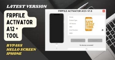 Frpfile activator a12 plus tool interface showing iphone hello screen bypass and activation options on windows pc