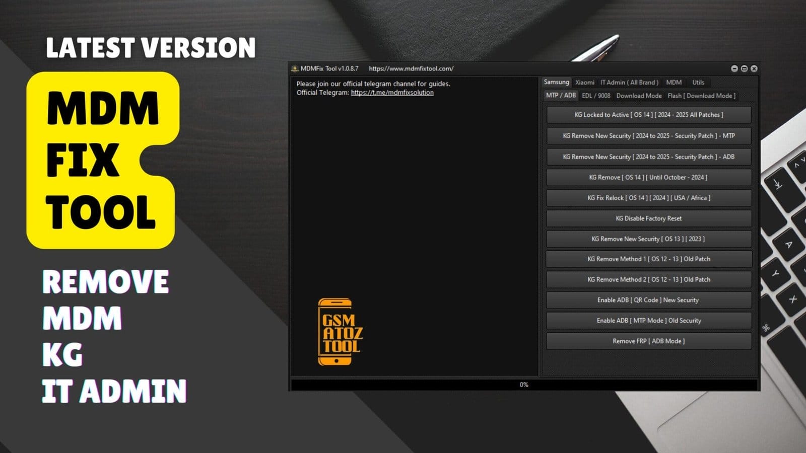 Mdm fix tool v1. 0. 9. 5 remove mdm / kg / it admin 1 Mdm fix tool interface for removing mobile mdm locks and repairing restricted android devices