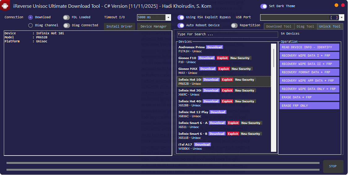 Ireverse unisoc ultimate download tool for frp flash and unlock 4 Ireverse unisoc ultimate download tool interface showing pac firmware flash options