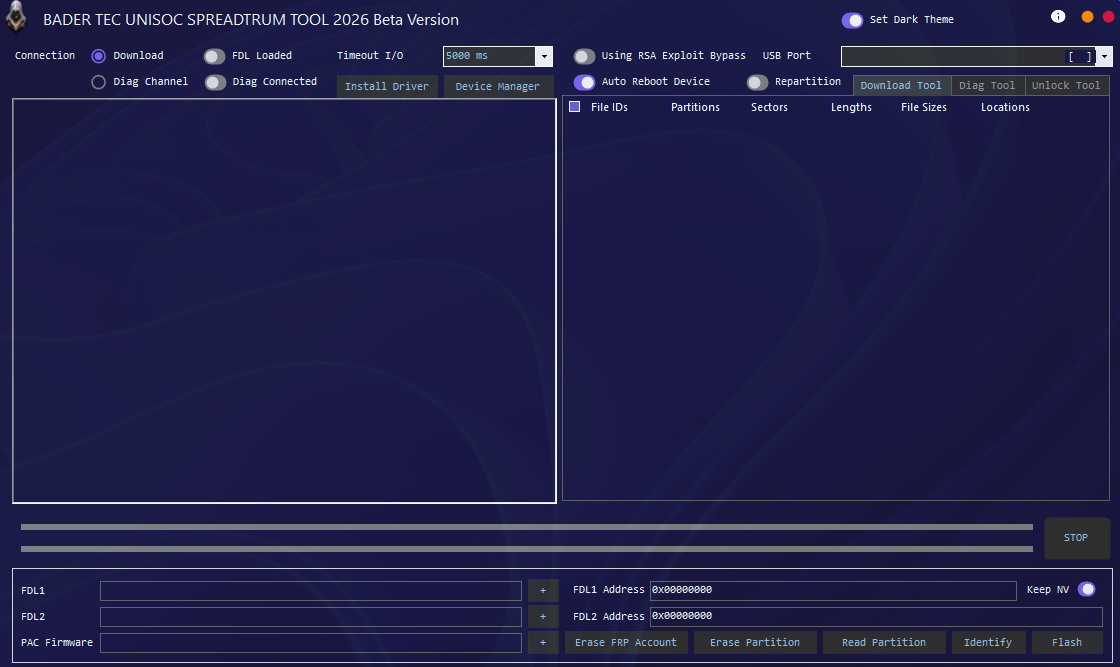 Bader tec unisoc spreadtrum tool download for flashing and frp removal 2 Bader tec unisoc spreadtrum tool interface showing flash diag and unlock options for unisoc phones
