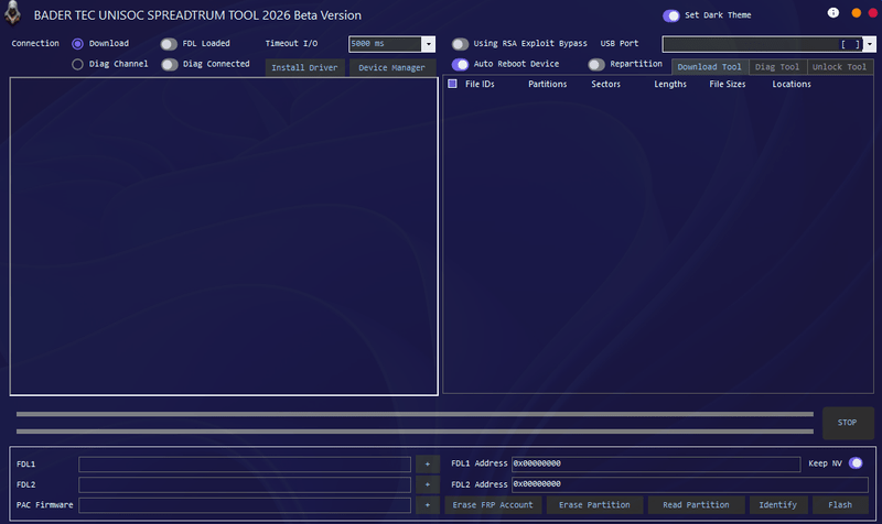 Bader tec unisoc spreadtrum tool download for flashing and frp removal 2 Bader tec unisoc spreadtrum tool interface showing flash diag and unlock options for unisoc phones