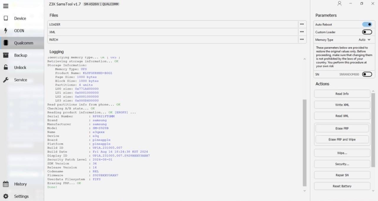 Samstool free download for frp flashing and unlocking 2 Z3x samstool interface showing frp and flashing options